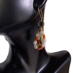 GENUINE CORAL & PEARL W/14K BEADING VINTAGE DANGLE EARRINGS WITH METAL HOOKS White Photo 0