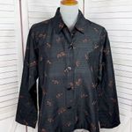 Chico's Embroidered Dupioni Slub Silk Shacket Jacket Black Brown Medium Photo 0