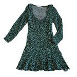 ZARA  Green Black Floral Print Dress Long Sleeve Mini Length Size XS Women's Photo 0