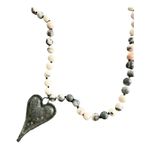Heart Like Mine Stone Metal Heart Long Strand Necklace White Gray Beaded Boho Photo 1