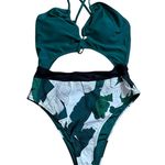 Cupshe NWT Swimsuit Green Palm Cutout Keyhole One Piece Medium Sexy Strappy Photo 0