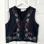 Van Heusen For Her Navy Blue Floral Embroidered Zip Cotton Cottage Vest Medium Photo 0