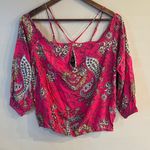 SCOOP Women’s Pink Boho Print Cold Shoulder Crossover Top Size S NEW Photo 0