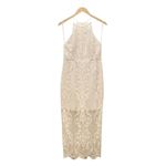 Shona joy  Lace High Neck Midi Dress Beige Nude Size 6 Lined Scalloped Hem Bridal Photo 2