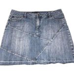Noir Denim Mini Skirt Size 8 Patchwork Raw Hem Blue Front Pockets Boho Festival Photo 0