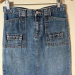 Gap Genuine Y2K Denim Midi Skirt Flap Pockets SZ 4 Med Wash Stretch Photo 3