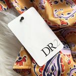 DR2 Womens Shirt‎ S Yellow Paisley Satin Collared Short Sleeve Button Up NWT Photo 5