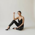 ZARA Black Satin Draped Open Back Cowl Neck Top Photo 2