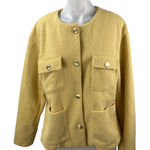 Joie  Womens Yellow Crew Neck Button Down Pockets Long Sleeve Coat Jacket Size L Photo 0