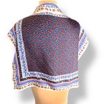 None Vintage Silk Square Scarf Blue Red Cherry Fruit Printed Border Whimsical Art Photo 2