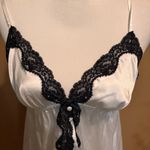 Victoria's Secret Vintage  Ivory Satin Slip Black Lace Button Front Size Medium Photo 2