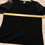 Elle  Elegant Black Floral Sheer Sleeve Business Top Photo 3