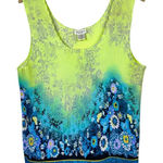 Vtg Y2K Nicola Women Tank Top 1X Floral Colorful Blue‎ Green Crinkle Scrunch Art Photo 0