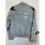 36Point5 Women’s Customized Denim Jacket Medium Roses Skull Lace Up Distressed Blue Photo 1