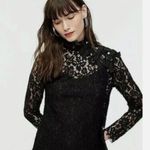 J.Crew Mockneck Floral Lace Eyelash Hem Bow Accent Top Black Sz 8 Photo 0