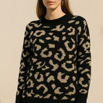 Workshop Republic Clothing Oversized Leopard Print Sweater Black Tan Plush M Photo 0
