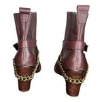 Allen Schwartz Sexy Biker chick heeled boots moto chain detail size 7.5​​​​​​ Brown Photo 1