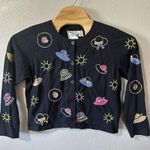 Michael Simon Lite Novelty Embroidered Cardigan Beach Summer Hat Print Cotton XL Black Photo 0