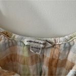 American Eagle  Plaid Pastel Earth Tones Smocked Bubble Crop Top Photo 5