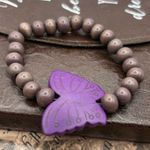 Handmade Purple Butterfly Charm Bracelet Cat’s Eye Beaded Y2K  Photo 0