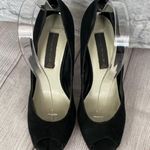 Steve Madden open toe leather heels black w/tan heels and soles sz 8 Photo 3