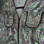 NWT Lola + The Boys Shimmer Sequin Houndstooth Bomber Jacket Silver Size Small Pink Photo 1