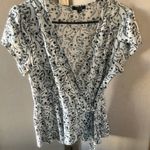 AUW  Black and White Leaf Print Wrap Blouse medium Photo 0