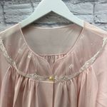 Vintage 50/60s Pink Button Front Nylon Robe Size S Floral Lace Ruffle 41" long Photo 4