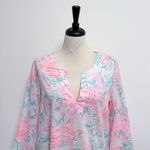 Lilly Pulitzer White Pink Amelia Island Getting Steamy Crabs Notch V Tunic XL Photo 1