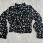 ZARA  Black Floral Sheer Blouse Metallic Cropped Size M Photo 6