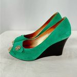 Lilly Pulitzer Lilly Pulitzer Suede Peep Toe Wedge Slip On Heels in Teal Size 6 Photo 5