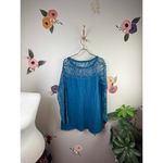 Free People Blue Lace Shoulder Long Sleeve Knit Oversized Top - Size - Small Photo 2