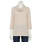 Croft & Barrow NWOT  Beige Striped Cowl Neck 3/4 Sleeve Women’s Top XL Photo 3