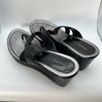 Marc Fisher Marc‎ Fisher Thong Wedge Sandals Black Leather Elastic Size 9.5M Women's Photo 5