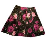Talbots  Floral Skirt Black Pink Purple Cotton Pleated Lined Back Zip‎ Size 12P Photo 0