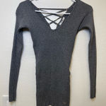Guess Women’s Gray Ribbed V-Neck Long Sleeve Open Back Top Size M Photo 0