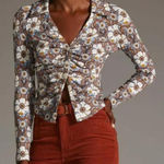 Anthropologie  Maeve Groovy 70s Vibes Top Ruched Button Down Large Photo 0