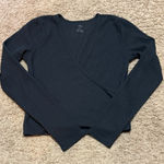 Aerie Charcoal Waffle Knit Wrap Longsleeve Sweater Photo 0