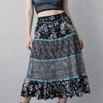 Notations Y2K Tiered Skirt Dark Floral Patchwork XL Ribbon Whimsigoth Goth Mixed Pattern Photo 0