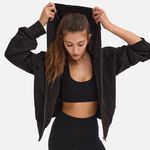Mate the Label  Lewis Jet Black Cropped Hoodie Zip Up Sweatshirt | L Photo 0