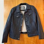 Levi's Faux Leather Trucker Jacket Sherpa Lined Black Grunge Sleek Womens Medium Photo 4