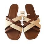 J Crew Factory Mixed Crisscross Slide Sandals Canvas Faux Leather Beige Brown 11 Photo 1