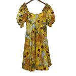 Selkie Tea Rose Dress Women’s Small Yellow Sunflower Cotton Puff Sleeve Midi Photo 4