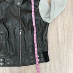 Last Kiss  Y2K Black Leather Hybrid Gray Hooded Zip Moto Jacket Size Medium Photo 14