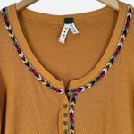 Free People We The  Mustard Yellow Rainbow Embellished Thermal Top Size Medium Photo 2