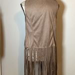 BOHO FAUX SUEDE FRINGE VEST TAUPE HIPPIE FESTIVAL SIZE LARGE BRAND NEW ☮️ Tan Photo 4