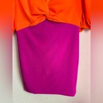 Orange & Magenta Colorblock Puff Sleeve Knot Front Pencil Skirt Bodycon Dress S Photo 3