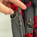 Anthropologie Ettwa Burnout Velvet Jumpsuit Black Red Floral Wide Leg small Photo 9