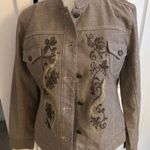Chico's Gold Metallic Embroidered Jean Jacket Size 1 (Med 8/10) Photo 0