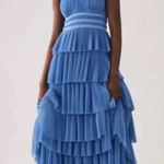 Hutch Anthropologie Strapless Tiered Tulle Dress Blue Size 16 Photo 0